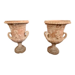 Pair of English Neo-Classical Style White-Washed Urns For Sale