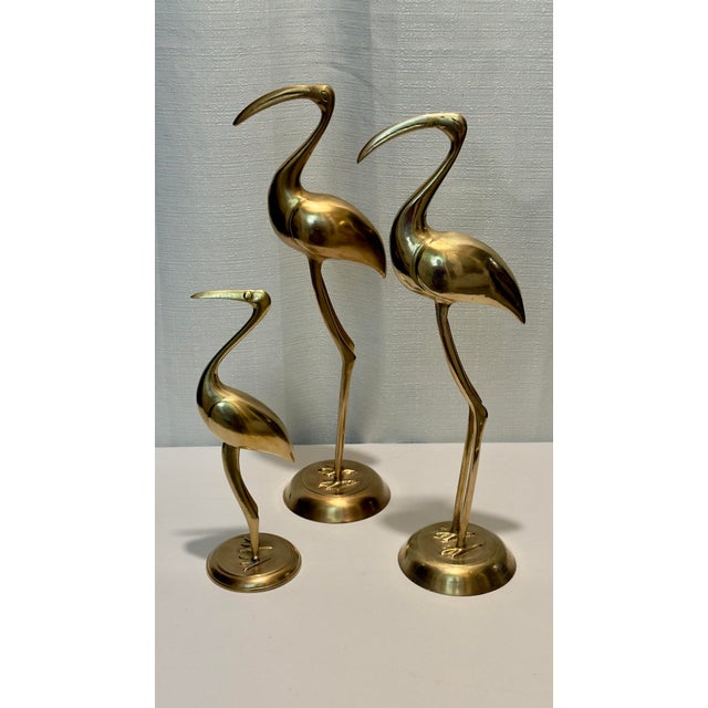 1970s Palm Beach Regency Solid Brass "Longevity" Crane Trio - Set of 3 For Sale In Mobile - Image 6 of 10