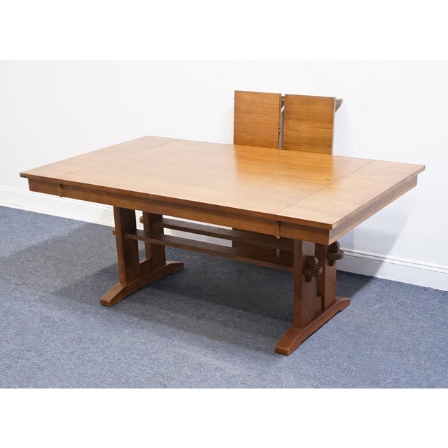 Brown Bassett Furniture Mission Style Solid Oak 93" Trestle Dining Table 4033-0449 For Sale - Image 8 of 15