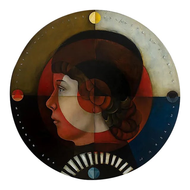 The Stoic’s Shield, Oil on Canvas, Whimsical Pop Art Portrait Master, Round, 2020 For Sale