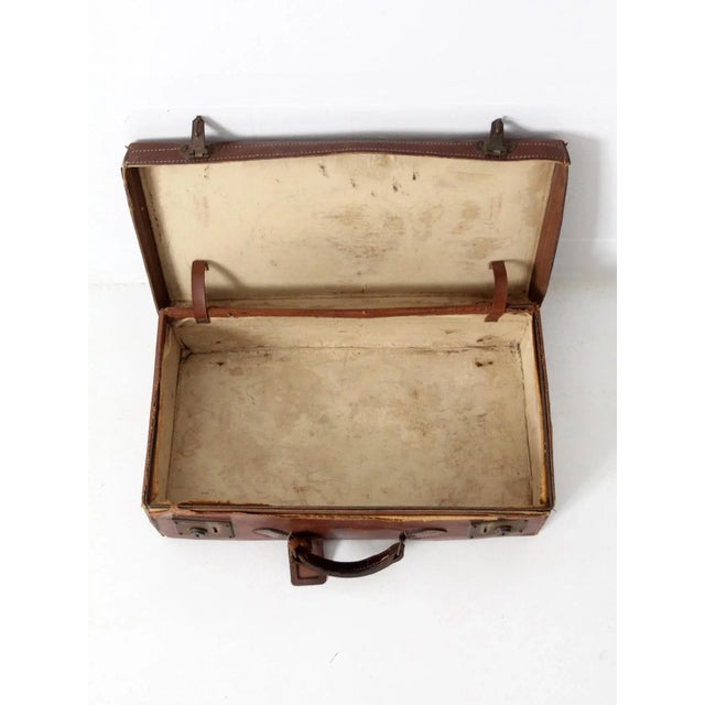 Brown Antique Leather Suitcase For Sale - Image 8 of 11