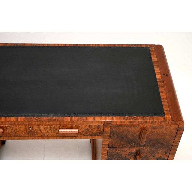 Wood Art Deco Burr Walnut Desk with Leather Top, 1930 For Sale - Image 7 of 11