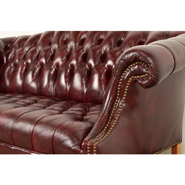 Burgundy Hancock and Moore Style Vintage Chippendale Tufted Oxblood Leather Camelback Chesterfield Sofa, Circa 1980s For Sale - Image 8 of 14