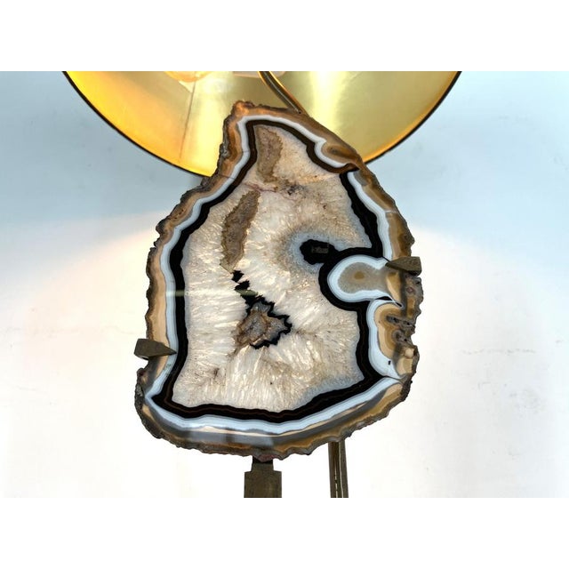 Gold Vintage Brass Agate Slice Table Lamp, 1970s For Sale - Image 8 of 12