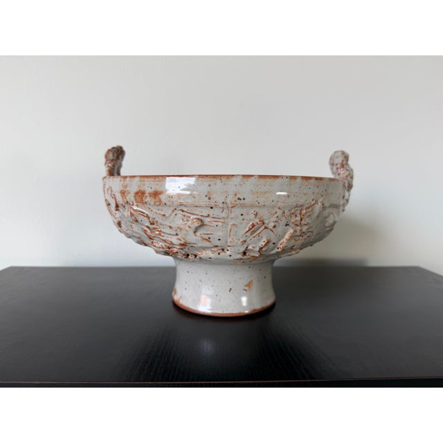 1990s 1990's Vintage Organic Handmade Studio Pottery Pedestal Bowl, Signed For Sale - Image 5 of 12