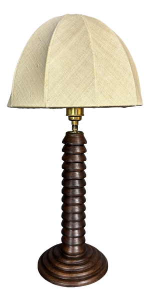 Brutalist French Wood Turned Mushroom Table Lamp in the style of Charles Dudouyt, 1950s