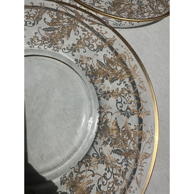 Glass 1970s Fostoria Glass Yellow Versailles Collection of Plates With Gold Accents- Set of 6 For Sale - Image 7 of 8