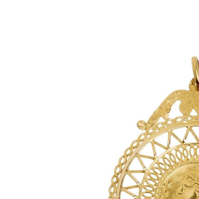 Jewelry - 19.2K gold pendant. 20th-century Portuguese piece, hollow, typical of folk art. with 'deer' hallmarks, dated...