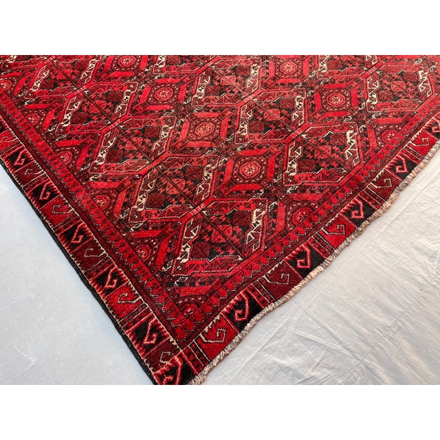 Red Vintage Afghan Bashiri Turkmen Ikat-Lattice Rug - 7'0" X 4'2" For Sale - Image 8 of 14