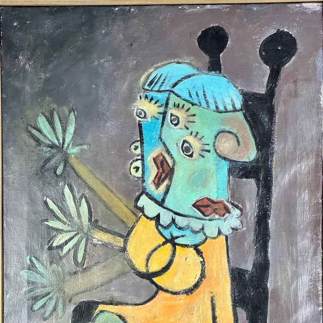 Late 20th Century Stupendous Vintage Original Oil on Canvas Painting of Cubist Inspired Twin Women, Framed For Sale - Image 4 of 11