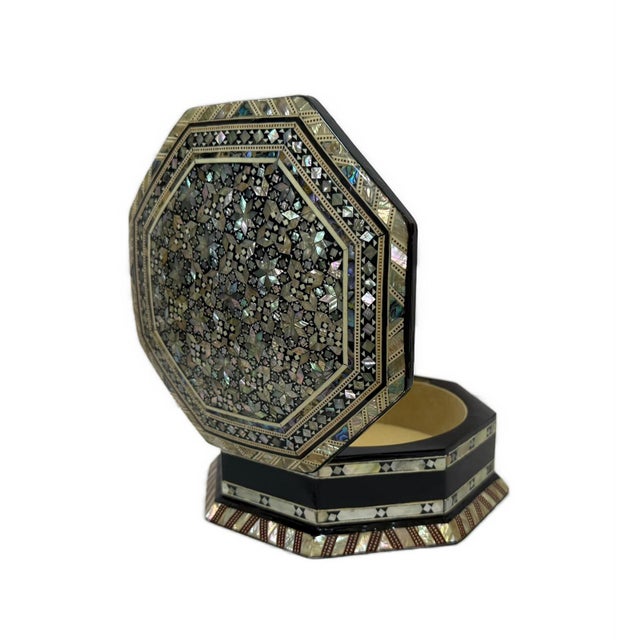 Handmade Octagonal Mother of Pearl Wooden Jewelry Box 8 Inch For Sale - Image 4 of 9