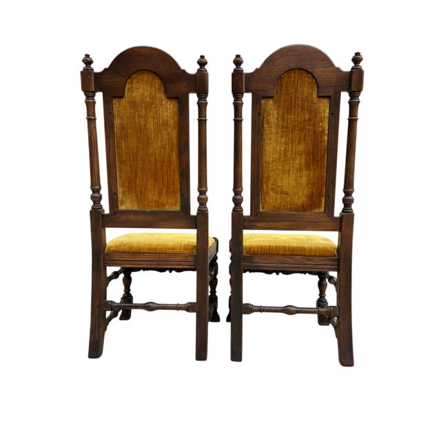 Wood 1980s Ethan Allen Jacobean Royal Charter Oak Dining Room Side Chairs Gothic Pair For Sale - Image 7 of 12