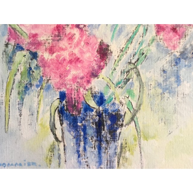French Vintage French Original Pink Floral Oil Painting For Sale - Image 3 of 10