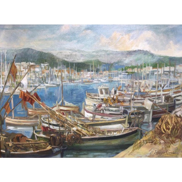 Jacques Grad, The fishing port, 1970, Oil on Canvas For Sale - Image 6 of 7