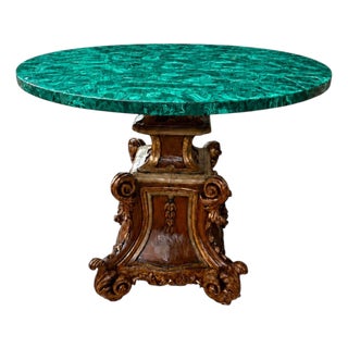 Late 19th Century Italian Carved Wood Base & Malachite Top Center Table For Sale
