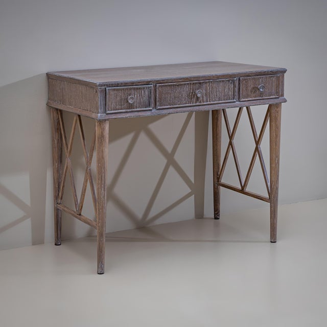 Pair of Mid-Century Modern Desks in Limed Oak, Lattice Design, 1950s For Sale In New York - Image 6 of 14