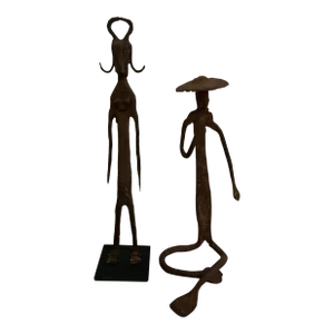 Vintage Cast Iron Tribal African Art Sculptures Figurines Man Woman Couple