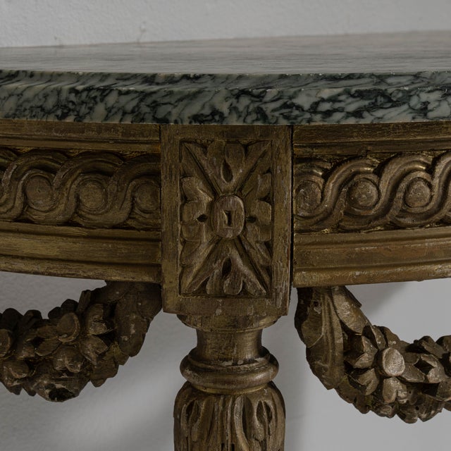 French Early 20th Century French Gold Louis XVI Giltwood Console Table with Marble Top For Sale - Image 3 of 14