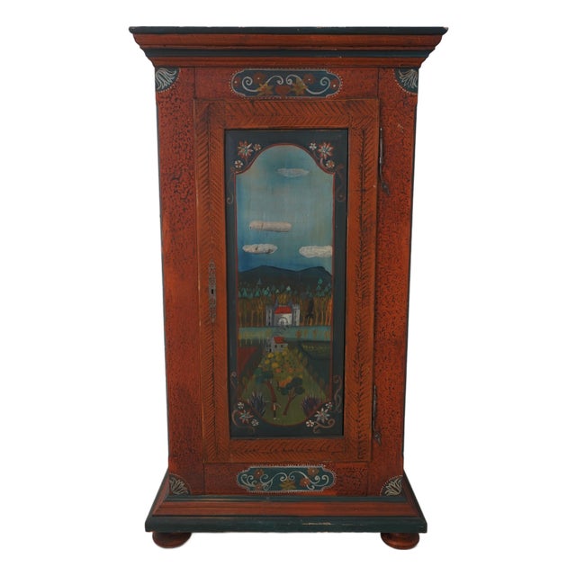 Pennsylvania Dutch Paint Decorated 1 Door Case Cupboard For Sale