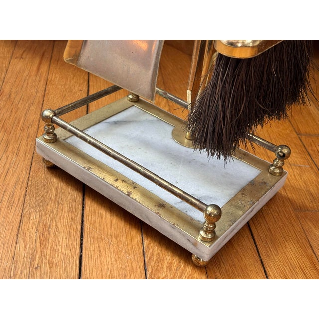 1980s 1980s Italian White Marble and Brass Fireplace Tools on Stand, Set of 5 For Sale - Image 5 of 9