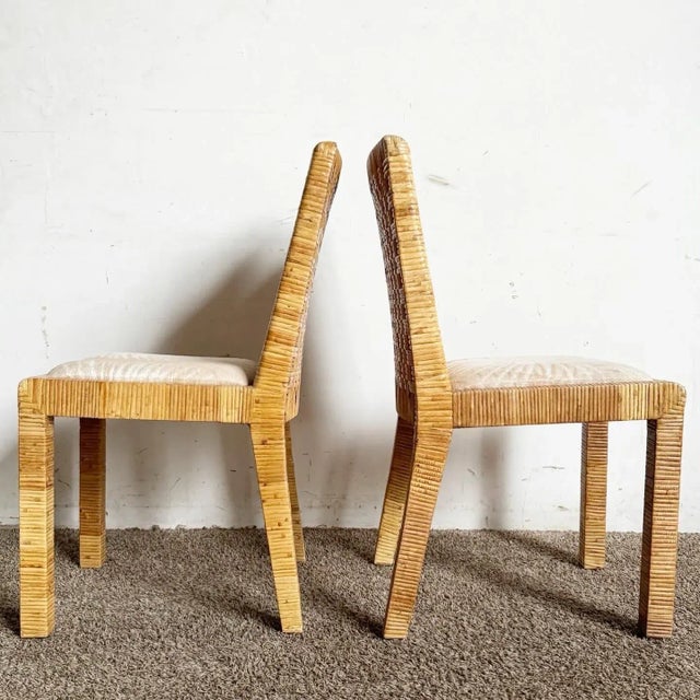 Boho Chic Rattan and Wicker Parsons Dining Chairs - Set of 4 For Sale In Miami - Image 6 of 11