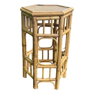 Vintage Coastal Bamboo and Cane Brighton Pavilion Style Side Table For Sale