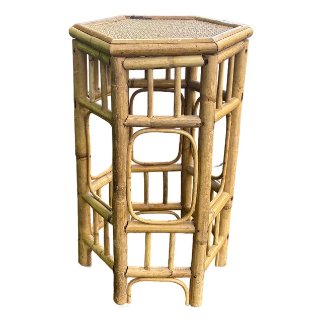 Vintage Coastal Bamboo and Cane Brighton Pavilion Style Side Table For Sale