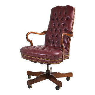 Vintage Tufted Gooseneck Swivel-Tilt Executive Chair in Oxblood Leather For Sale