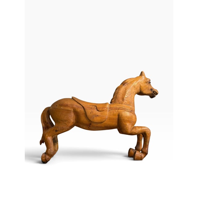 Wood Antique Carved American Folk Art Wood Horse Sculpture For Sale - Image 7 of 7
