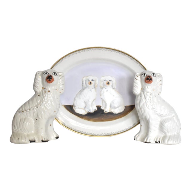 Terrence & Tess the White Staffordshire Dogs and Their Portraits by Susannah Carson For Sale