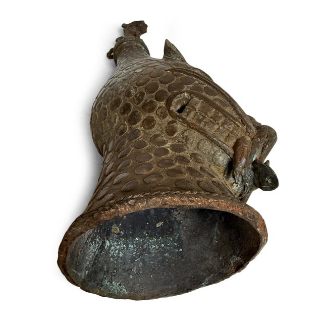 Bronze Old Antique Benin Bronze African Leopard Head Sculpture For Sale - Image 8 of 12