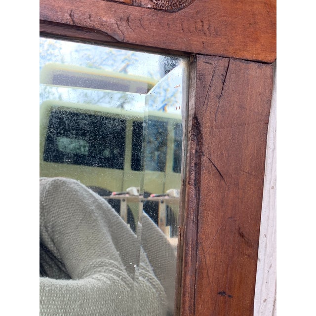 1920 Antique Arts & Crafts Carved Oak Wall Mirror For Sale - Image 10 of 11