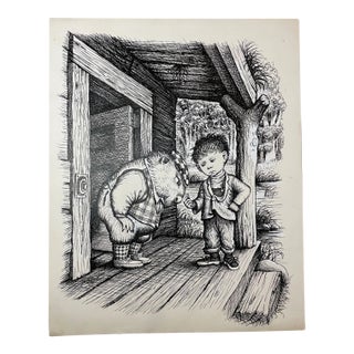 1990s Original Garth Williams Ink Drawing Published Book Illustration Upside Over Art For Sale