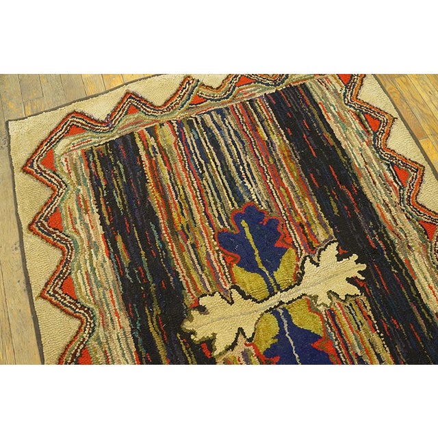 American 1930s Multicolor Floral Folk Art Antique American Hooked Rug 3'6" X 4'4" Handknotted Wool Carpet For Sale - Image 3 of 5
