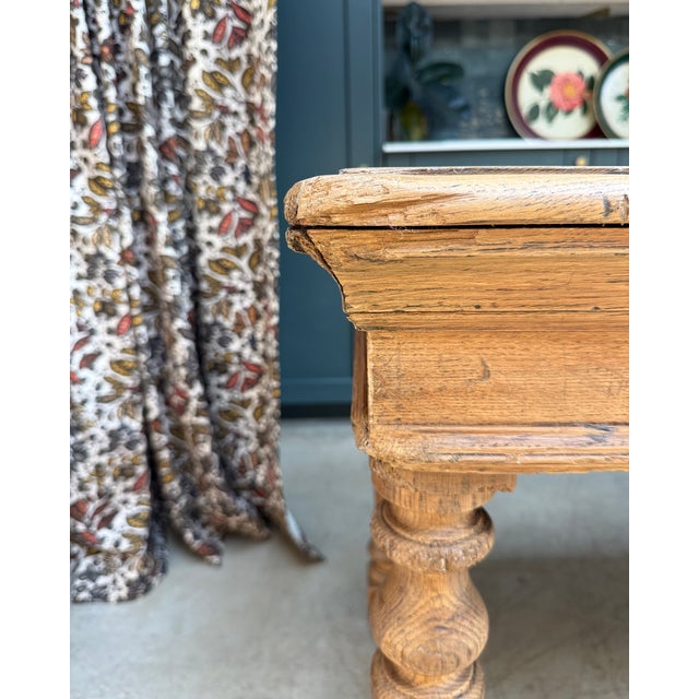 Antique Farmhouse Table with Turned Oak Legs, 1890s For Sale - Image 3 of 13