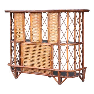 French Freestanding Rattan and Cane Bar, 1970s For Sale