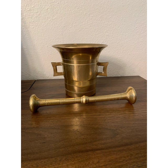 Early 20th Century Early 20th Century Brass Pharmacy Apothecary Mortar and Pestle - 2 Pieces For Sale - Image 5 of 9