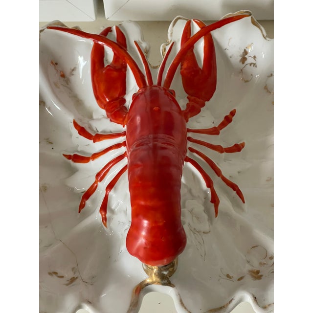 Coastal Antique German Red Lobster Porcelain Dish For Sale - Image 3 of 13