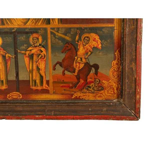 Antique 19th C Greek Orthodox Icon Virgin Mary & Jesus St. George & Dragon 1800 For Sale - Image 16 of 18