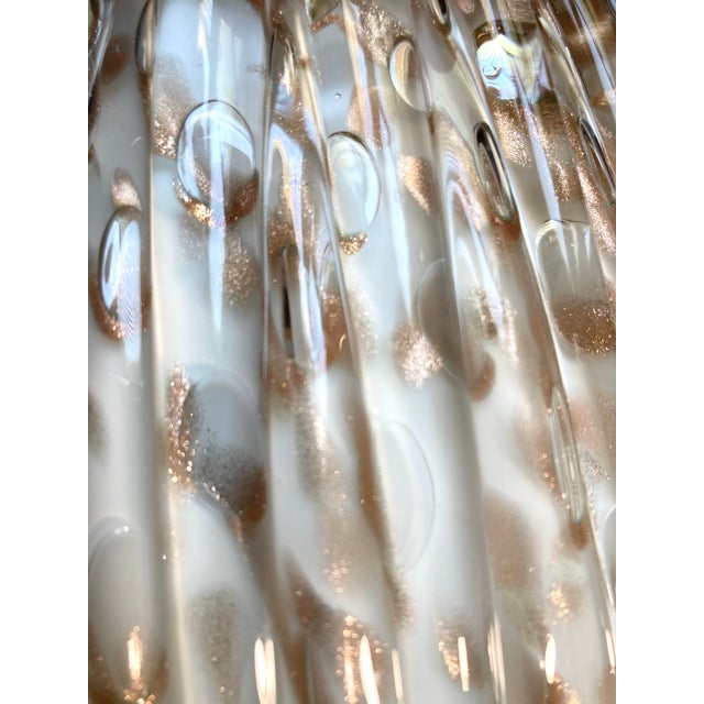 White Large 1950s Murano Aventurine Fluted Glass Table Lamp For Sale - Image 8 of 11