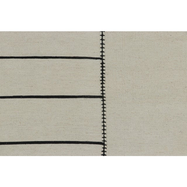 Contemporary Rug & Kilim’s Contemporary Kilim in Cream With Black Striped Patterns For Sale - Image 3 of 7