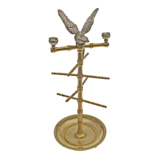 Antique Parrot Perch Gilt & Silvered Bronze Ring Holder Jewelry Stand Porte Bijoux For Sale