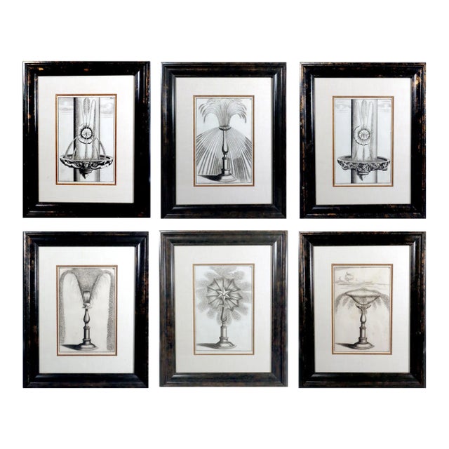 Set of Six Framed Böckler Baroque Fountain Engravings, 1664 For Sale