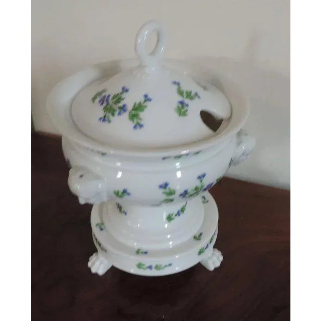 19th Century French Empire Old Paris Porcelain Sprig Cornflower Urn Form Sauce Tureen & Cover For Sale In New York - Image 6 of 11