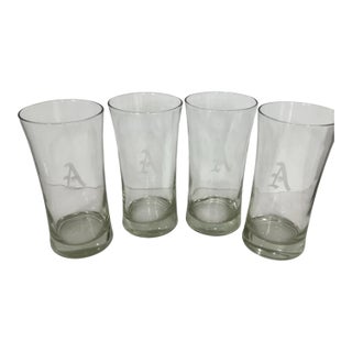 Vintage Mid Century Etched Monogrammed “A” Tea Glasses - Set of 4 For Sale