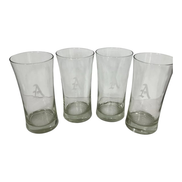 Vintage Mid Century Etched Monogrammed “A” Tea Glasses - Set of 4 For Sale