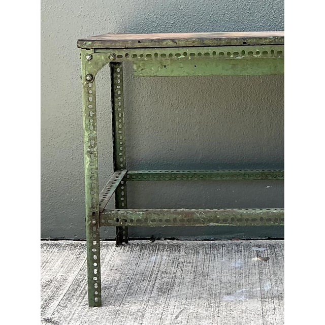 Wood Vintage Industrial Metal and Wood Workbench Table For Sale - Image 7 of 12