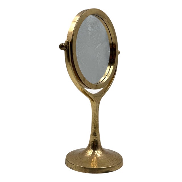 Organic Modern Hammered Brass Table Mirror, France, 1960s For Sale
