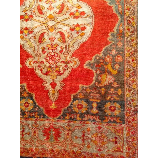 19th Century Turkish Oushak Area Rug, Hand-Knotted Wool, Red & Ivory, 5' x 6' For Sale In Chicago - Image 6 of 11