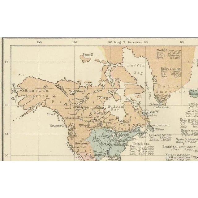 Religious Belief Map by A.K. Johnston, 1852 For Sale - Image 3 of 11